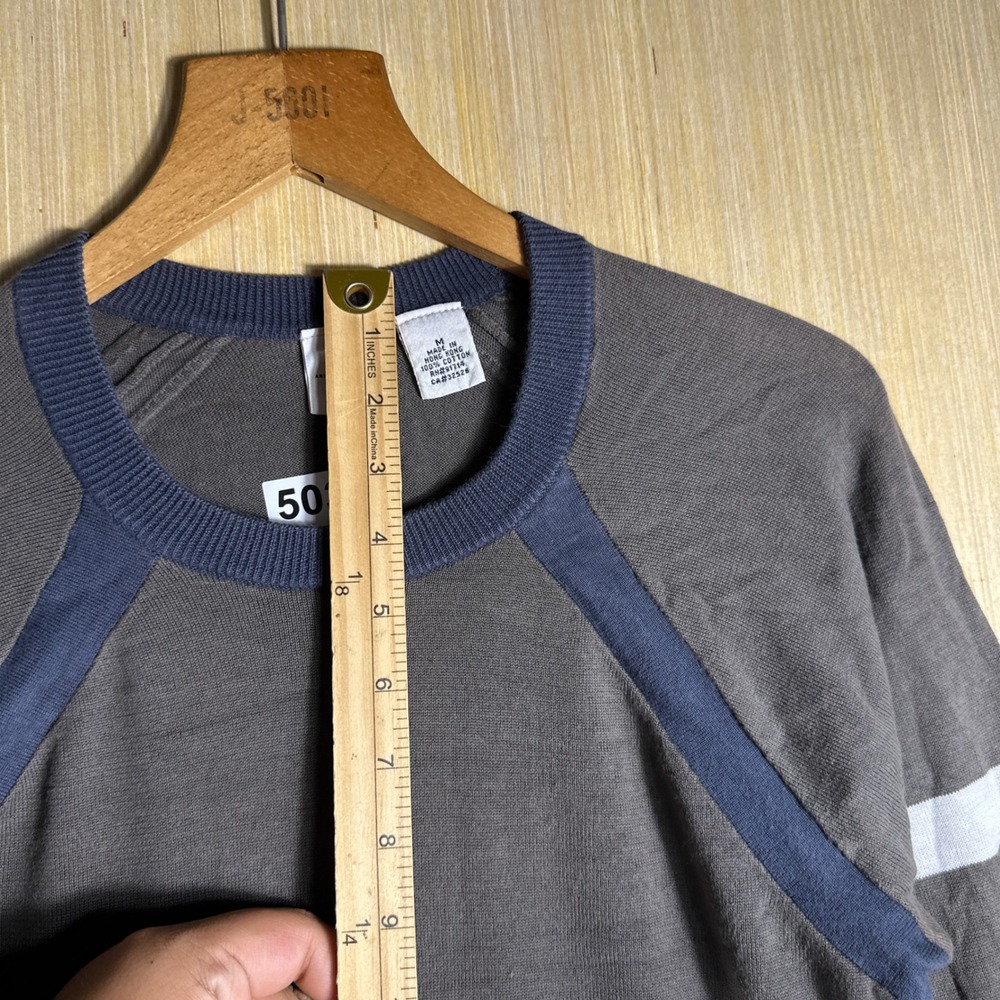 Armani Exchange Sweater Mens Medium Grey Blue 90s Stripe Raglan Long Sleeve - Picture 8 of 12